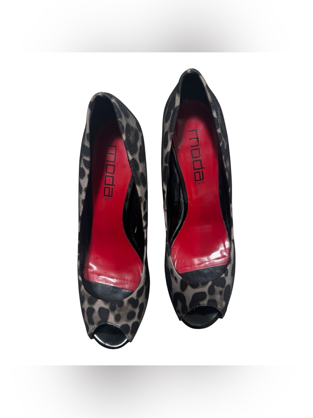 Moda Spana Leopard Print Peep Toe Stiletto Heels Size 8